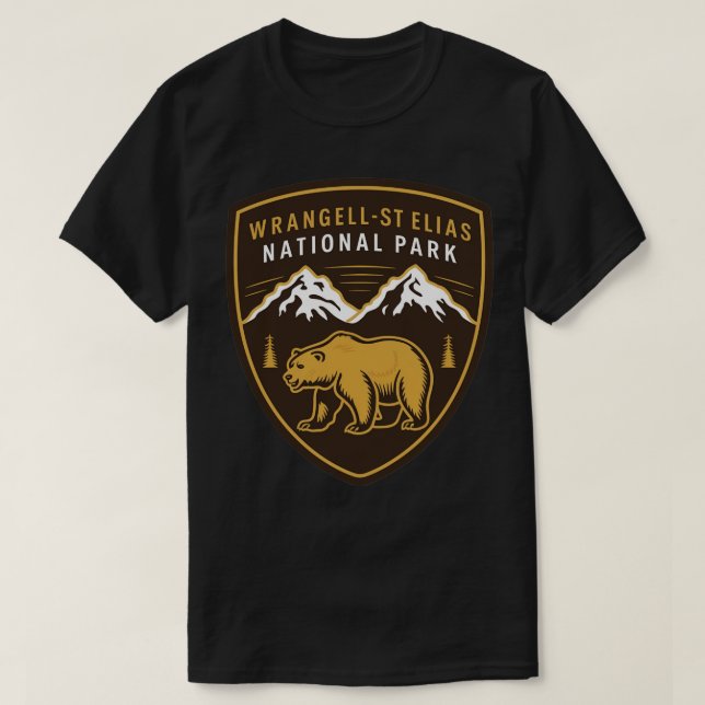 WrangellSt Elias National Park Bear Emblem TShirt (Design Front)