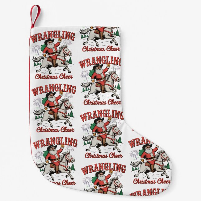 Wrangling Christmas Cheer Cowboy Santa Country Small Christmas Stocking (Front)