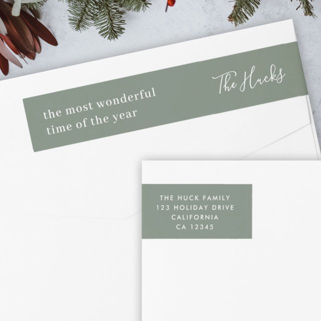 Wrap Around Label | Christmas Holiday Mailing (Modern wrap label by Guava with “Most Wonderful Time of the Year” holiday message)