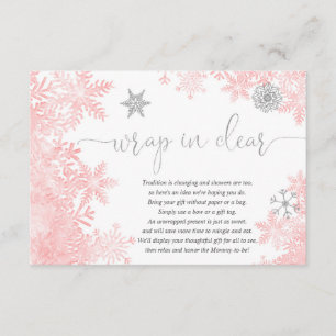 Wrap in clear Pink silver snowflake baby shower Enclosure Card