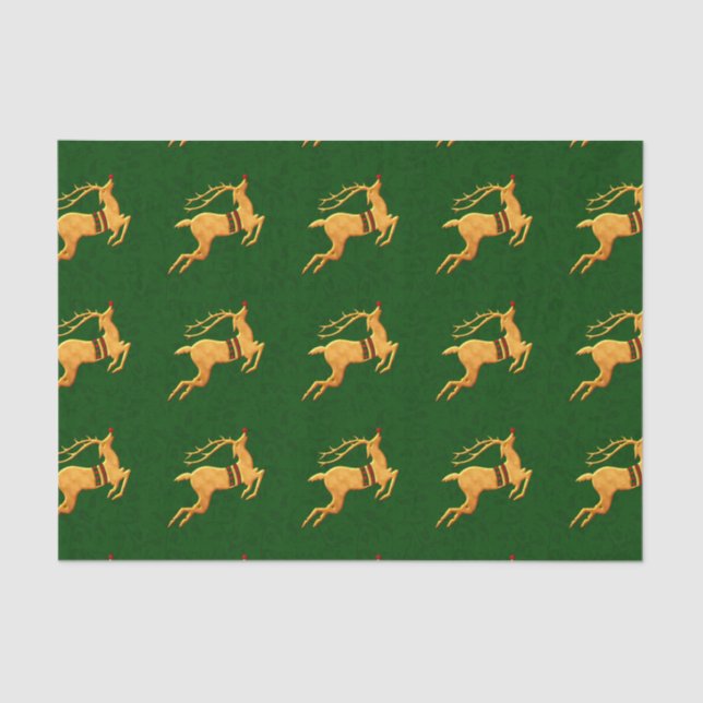 Wrap it Up in Green and Golden Reindeer Tissue Paper (Front)