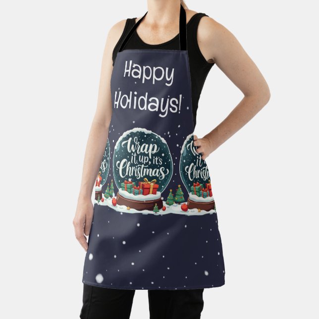 Wrap It Up It’s Christmas Snow Globe Design Apron (Insitu)