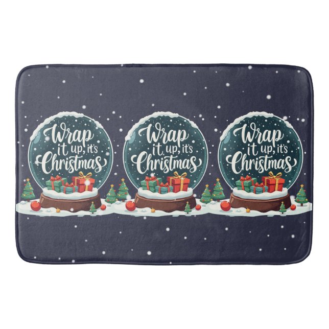 Wrap It Up It’s Christmas Snow Globe Design Bath Mat (Front)