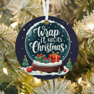 Wrap It Up It’s Christmas Snow Globe Design Metal Tree Decoration
