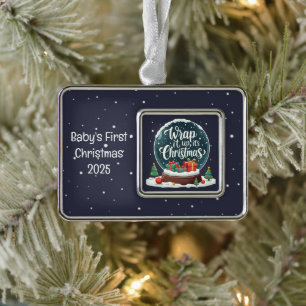 Wrap It Up It’s Christmas Snow Globe Design Silver Plated Framed Ornament