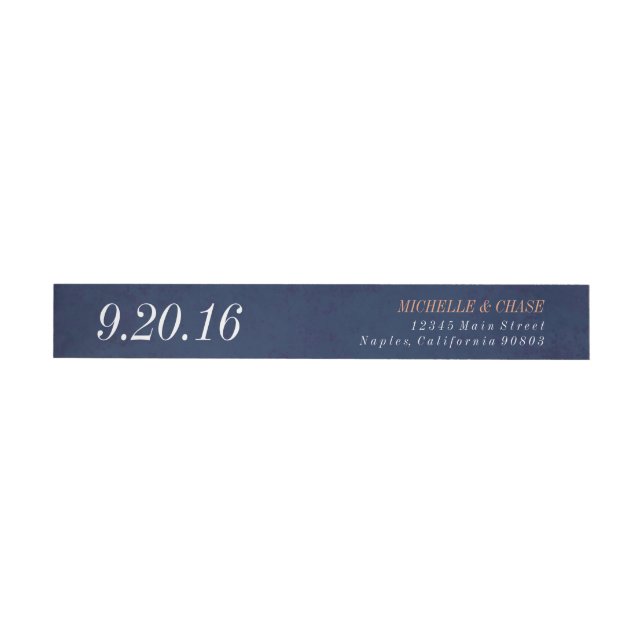Wraparound address label, navy blue, save the date wrap around label (Individual)