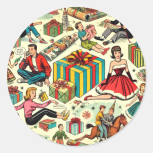 Wraping Paper Gifts Comics Pattern Classic Round Sticker