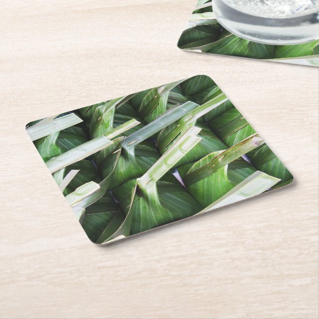 Wrapped Banana Leaf Packets Square Paper Coaster (Angled)