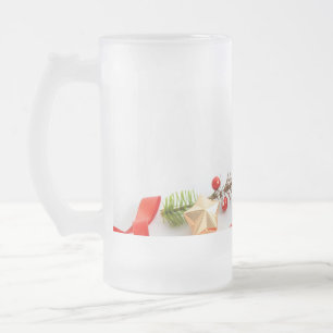 wrapped Christmas gift box with a red ribbon Frosted Glass Beer Mug