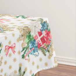 Wrapped Christmas Gift Boxes Gold Snowflakes Tablecloth