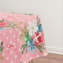 Wrapped Christmas Gift Boxes White Snowflakes Tablecloth