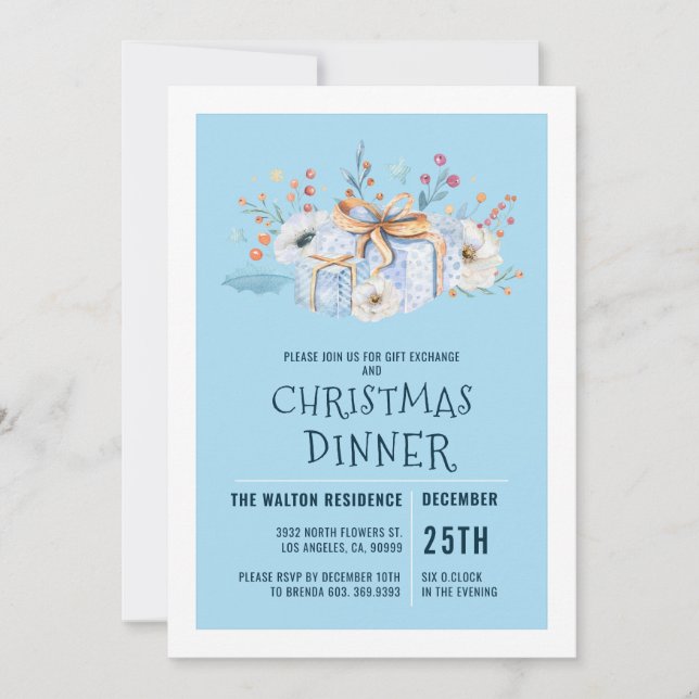 Wrapped Christmas gists arrangement dinner invite (Front)