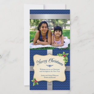 Wrapped Gift Blue Chevron Christmas Holiday Card