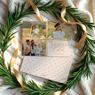Wrapped in Cheer Elegant Bow Present Photo Collage Holiday Card