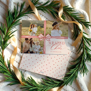 Wrapped in Cheer Elegant Bow Present Photo Collage Holiday Card