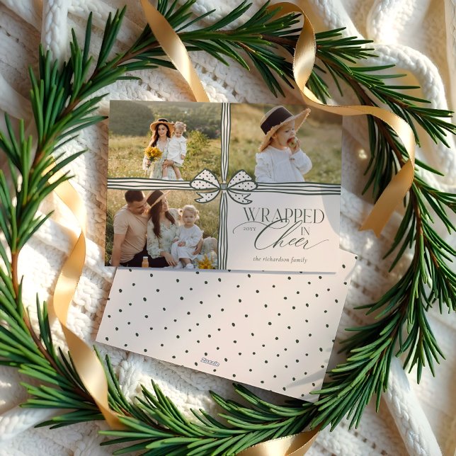 Wrapped in Cheer Elegant Bow Present Photo Collage Holiday Card (Wrapped in Cheer Elegant Bow Present Photo Collage Holiday Card)