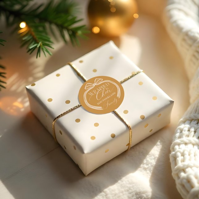 Wrapped In Cheer Elegant Polka Dot Christmas Bow Classic Round Sticker (Wrapped In Cheer Elegant Polka Dot Christmas Bow Classic Round Sticker)