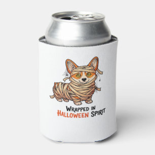 Wrapped in Halloween Spirit � Mummy Corgi with Spi Can Cooler