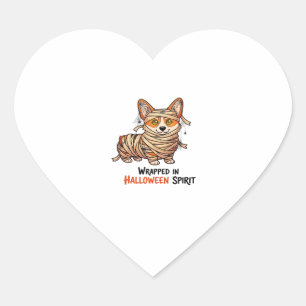 Wrapped in Halloween Spirit � Mummy Corgi with Spi Heart Sticker
