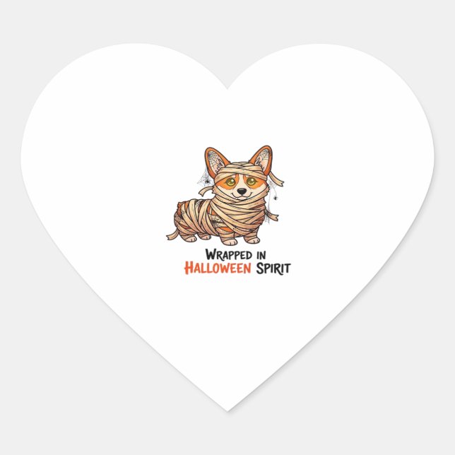 Wrapped in Halloween Spirit � Mummy Corgi with Spi Heart Sticker (Front)