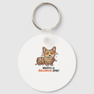 Wrapped in Halloween Spirit � Mummy Corgi with Spi Key Ring