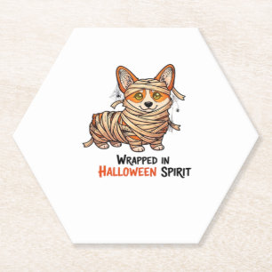 Wrapped in Halloween Spirit � Mummy Corgi with Spi Paper Coaster