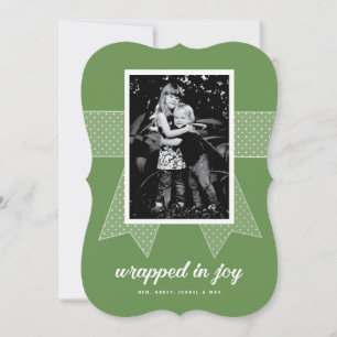 Wrapped In Joy 1-Photo Custom Green Holiday Card