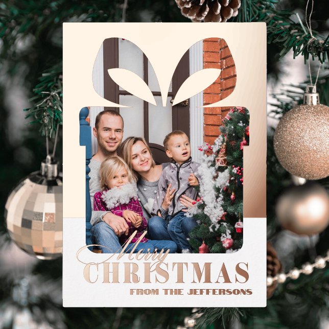 Wrapped in Love - Christmas Family Photo Rose Gold Foil Holiday Card (Creator Uploaded)