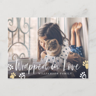 Wrapped In Love   Pet Paw Print Animal Photo Holiday Postcard
