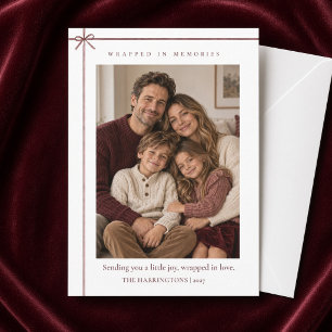 Wrapped in Memories Minimal Bow Christmas Photo Holiday Card