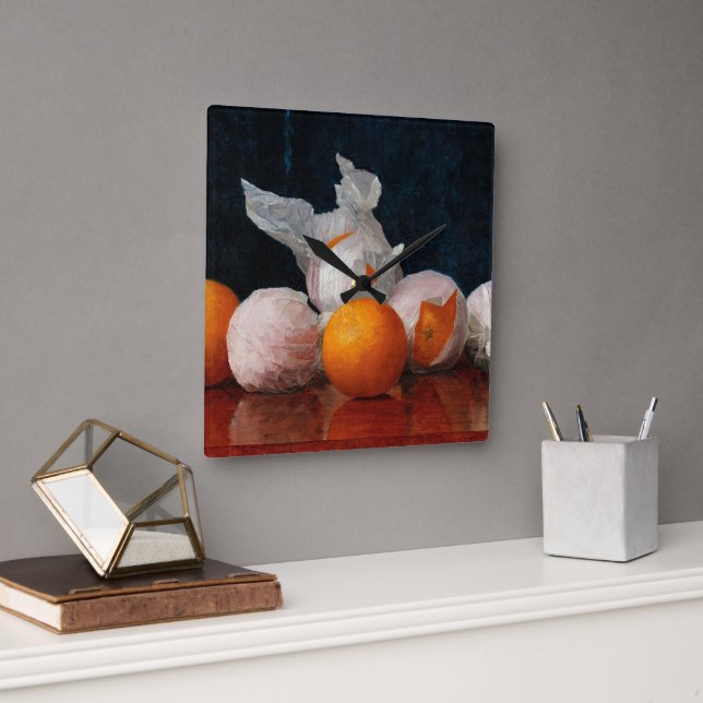 Wrapped Oranges by William Joseph Mccloskey Square Wall Clock (Office)