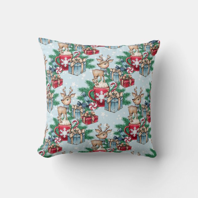 Wrapped Presents Winter Christmas Theme Deer Cushion (Front)