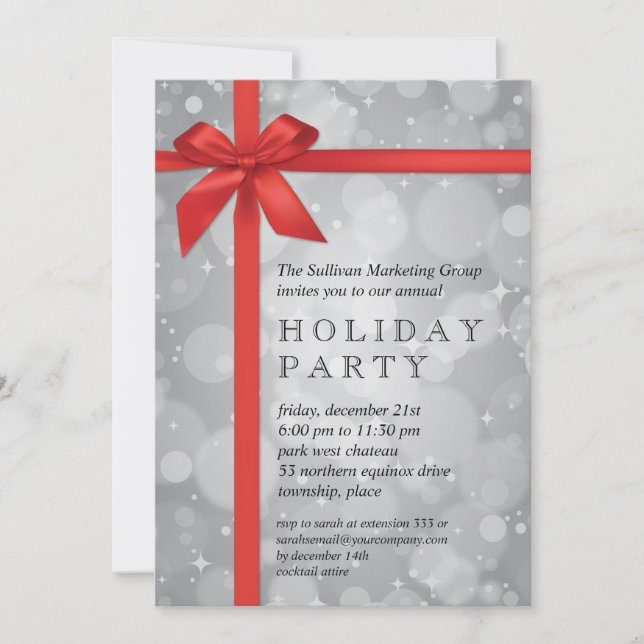 Wrapped Silver Glow Corporate Holiday Party Invitation (Front)