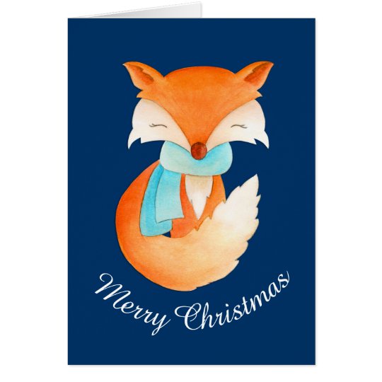 Wrapped up fox cub whimsical art Christmas card