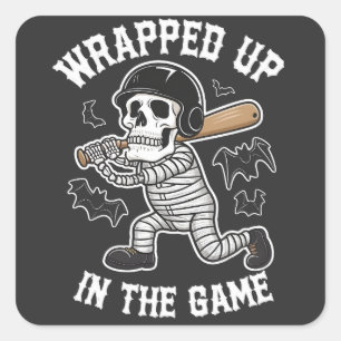 Wrapped up In the Game baseball Halloween  Square Sticker