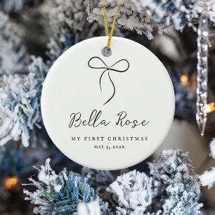 Wrapped With Love Black Bow First Christmas Photo Ceramic Tree Decoration