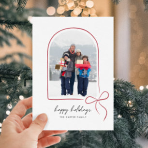 Wrapped With Love Red Bow Arch Happy Holidays Holiday Card