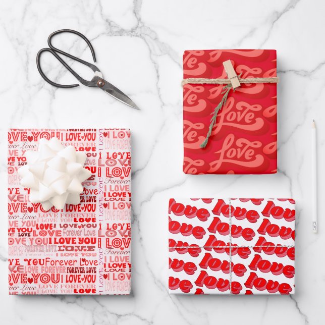 Wrapped with love red love typography calligraphy  wrapping paper sheet (Front)