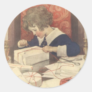 Wrapping Christmas Presents, Jessie Willcox Smith Classic Round Sticker