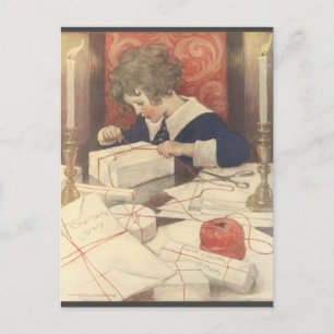 Wrapping Christmas Presents, Jessie Willcox Smith Holiday Postcard