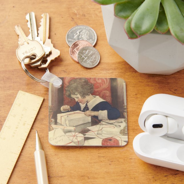 Wrapping Christmas Presents, Jessie Willcox Smith Key Ring (Desk)