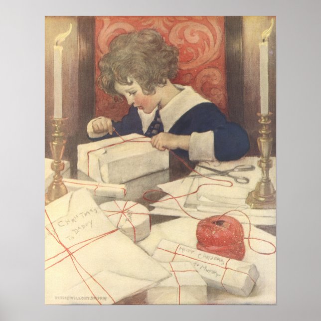 Wrapping Christmas Presents, Jessie Willcox Smith Poster (Front)