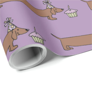 Wrapping Dachshund With Cupcake Wrapping Paper