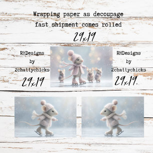 Wrapping Decoupage Paper Ice Skating Mice