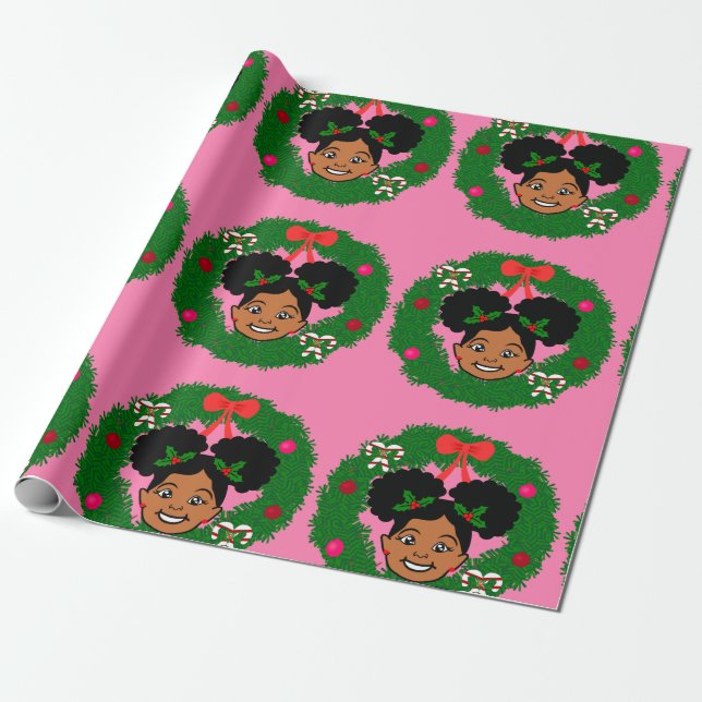 Wrapping Paper,African American girl Christmas Wrapping Paper (Unrolled)