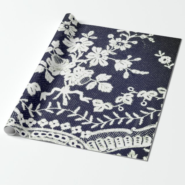 Wrapping Paper ANTIQUE LACE BLACK AND WHITE (Unrolled)
