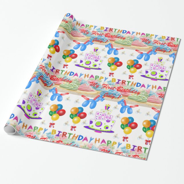 Wrapping Paper Birthday July, 1 My First Birthday (Unrolled)