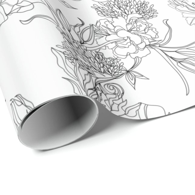 Wrapping Paper - Black and White Floral Pattern (Roll Corner)