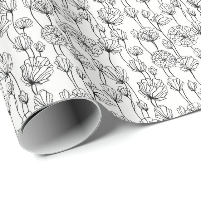 Wrapping Paper - Black and White Floral Pattern 2 (Roll Corner)