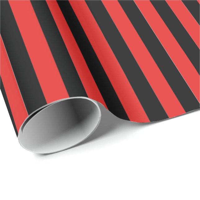 Wrapping Paper-Black & Red Stripes Wrapping Paper (Roll Corner)